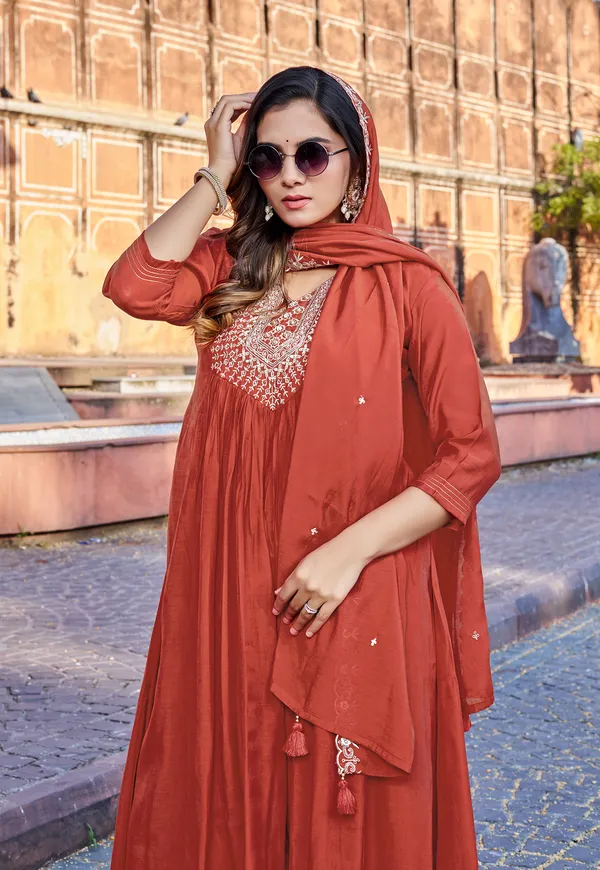Red_Mul_Chanderi_With_Thread_Work_&_Khatli_Work_Kurta_With_Trouser_&_With_Dupatta_For_Women-IV-1014