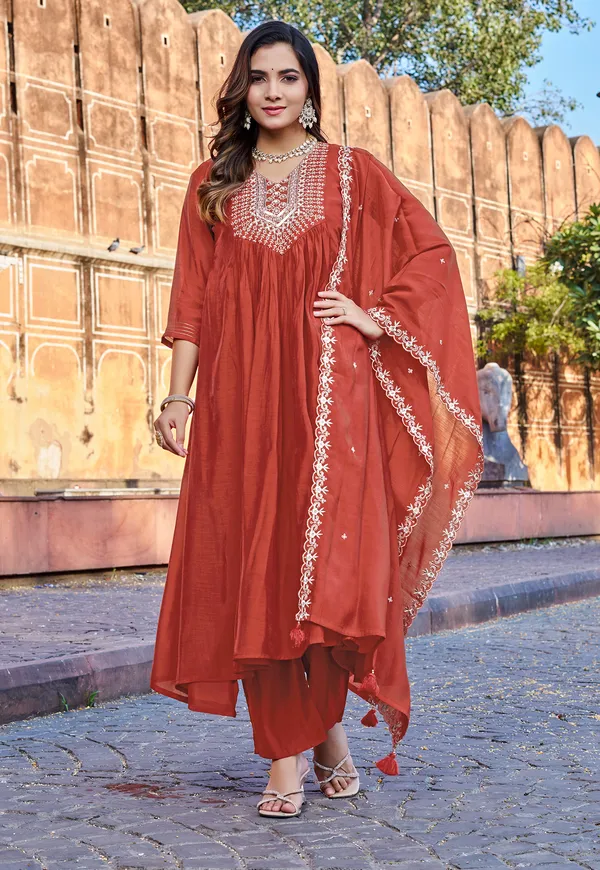 Red_Mul_Chanderi_With_Thread_Work_&_Khatli_Work_Kurta_With_Trouser_&_With_Dupatta_For_Women-IV-1014