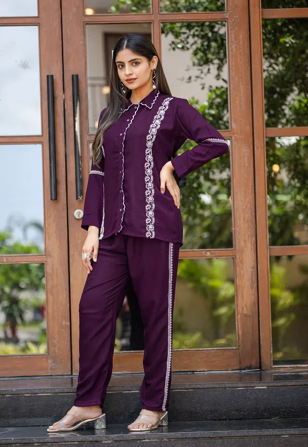 Purple_Viscose_Slub_Shirt_With_Trouser_Co-Ords_For_Women-IRIS