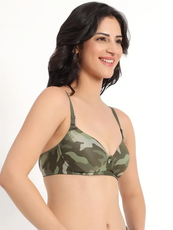 Green_Printed_Wirefree_Push_Up_Bra_Lightly_Padded_3/4_Coverage_Bra_For_Women_Spandex_Stretchable_Fabric_Removable_Straps