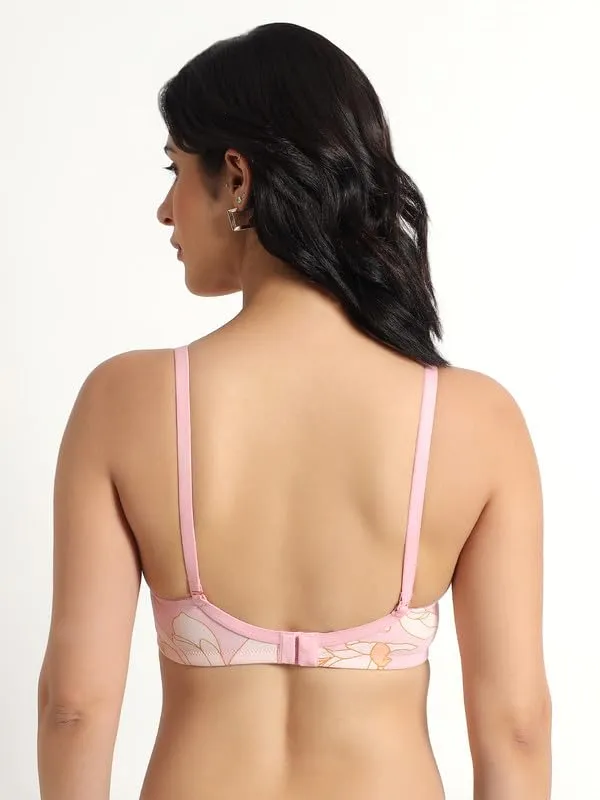 Rose_Pink_Lightly_Padded_Printed_Bra_Removable_Straps_Spandex_Stretchable_3/4_Coverage_Bra_For_Women