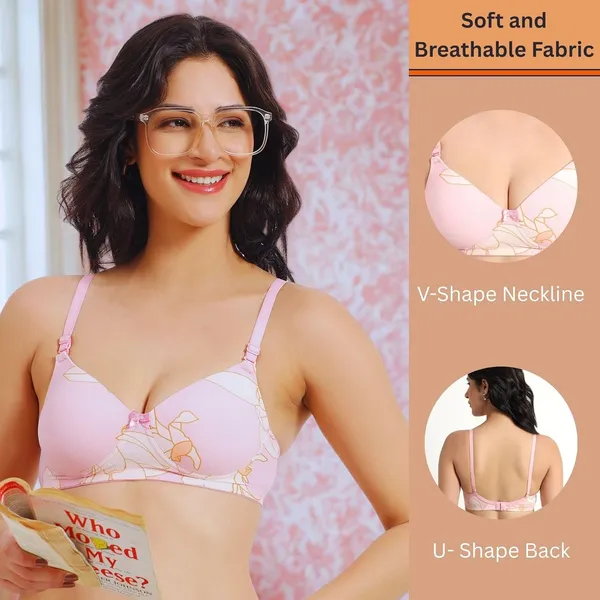 Rose_Pink_Lightly_Padded_Printed_Bra_Removable_Straps_Spandex_Stretchable_3/4_Coverage_Bra_For_Women