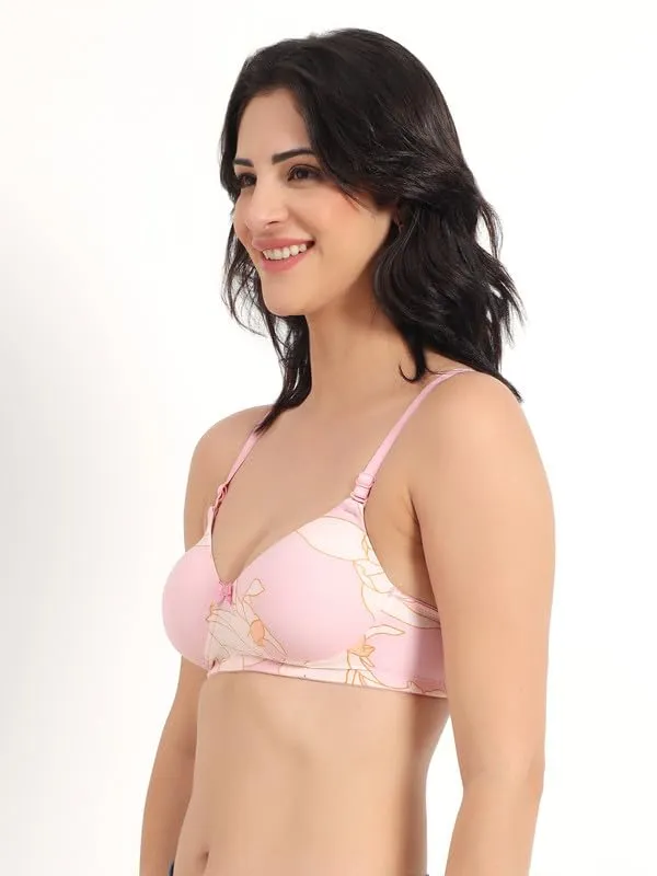 Rose_Pink_Lightly_Padded_Printed_Bra_Removable_Straps_Spandex_Stretchable_3/4_Coverage_Bra_For_Women