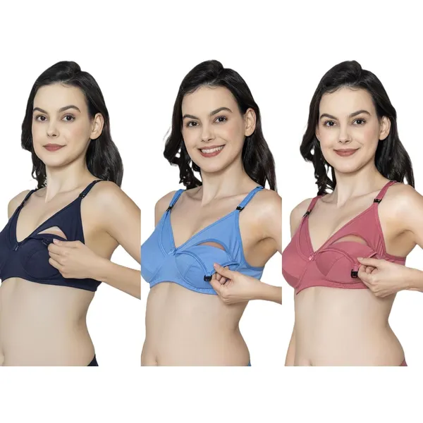 Pack_Of_3_Navy_Blue,_Sky_Blue_&_Magenta_Maternity_Nursing_Bra_Non_Padded_Feeding_Bra_Soft_Cotton_Blend_Full_Cup_Bra_For_Mothers_Comfortable_Everyday_Maternity_Bra_Combo_Pack_Of_3