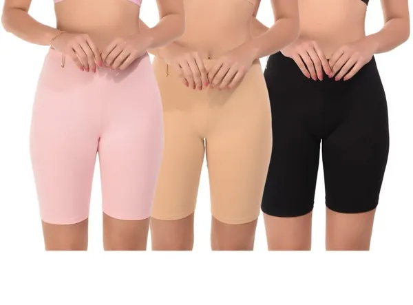 Pack_Of_3_Beige,_Baby_Pink_&_Black_High_Coverage_Active_Cycling_Shorts_For_Women_Girls_Stretchable_Cotton_Fabric_With_Sweat_Absorbent_Technology_For_Yoga