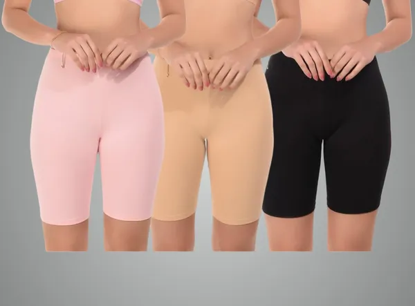 Pack_Of_3_Beige,_Baby_Pink_&_Black_High_Coverage_Active_Cycling_Shorts_For_Women_Girls_Stretchable_Cotton_Fabric_With_Sweat_Absorbent_Technology_For_Yoga