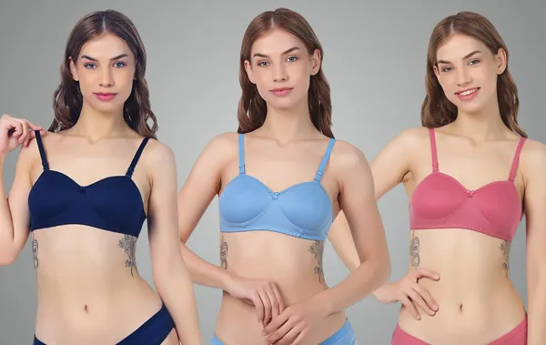 Pack_Of_3_Navy_Blue,_Sky_Blue_&_Magenta_Half_Cup_Bra_Combo_Soft_Comfortable_Solid_Design_Demi_Coverage_Non_Wired_Breathable_Cotton_Fabric_For_Everyday_Wear