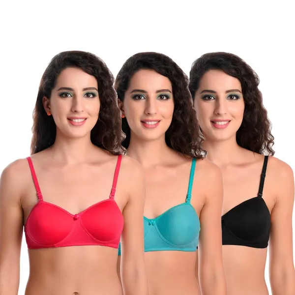 Pack_Of_3_Pink,_Sea_Green_&_Black_Half_Cup_Bra_Combo_Soft_Solid_Comfortable_Demi_Coverage_Non_Wired_Breathable_Cotton_Fabric_For_Everyday_Wear