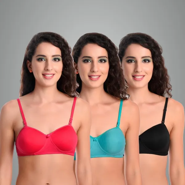 Pack_Of_3_Pink,_Sea_Green_&_Black_Half_Cup_Bra_Combo_Soft_Solid_Comfortable_Demi_Coverage_Non_Wired_Breathable_Cotton_Fabric_For_Everyday_Wear