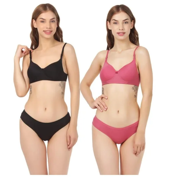 Pack_Of_2_Black_&_Magenta_Cotton_Full_Padded_Bra_And_Seamless_Design_Panty_Adjustable_Breathable_Fabric
