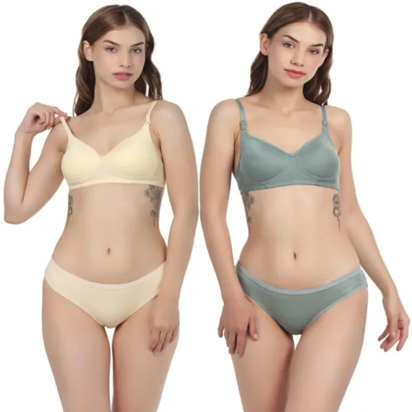 Pack_Of_2_Cream_&_Dark_Green_Lingerie_Set_Full_With_Coverage_Padded_Bra_And_Hipster_Panty_Comfortable_Cotton_Full_Padded_Bra_And_Seamless_Design_Panty