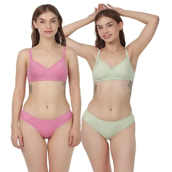 Pack_Of_2_Pink_&_Parrot_Green_Cotton_Full_Padded_Bra_And_Seamless_Design_Panty_Adjustable_Breathable_Fabric