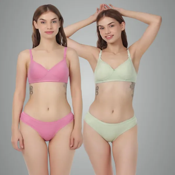 Pack_Of_2_Pink_&_Parrot_Green_Cotton_Full_Padded_Bra_And_Seamless_Design_Panty_Adjustable_Breathable_Fabric