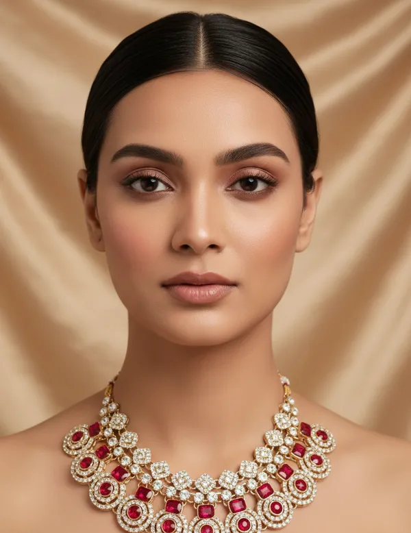 Red_Crystal_Shine_Designer_Necklace_set_(Necklace,_Earrings_and_maangtika_)_For_Women