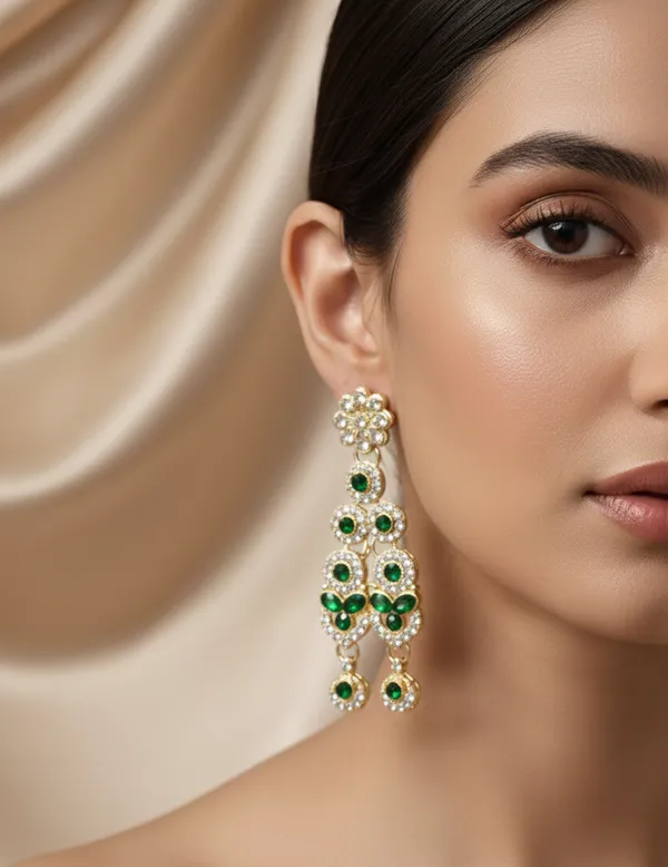 Green_Party_Wear_Exclusive_Necklace_Set(Necklace,_Earrings_and_maangtika_)For_Women
