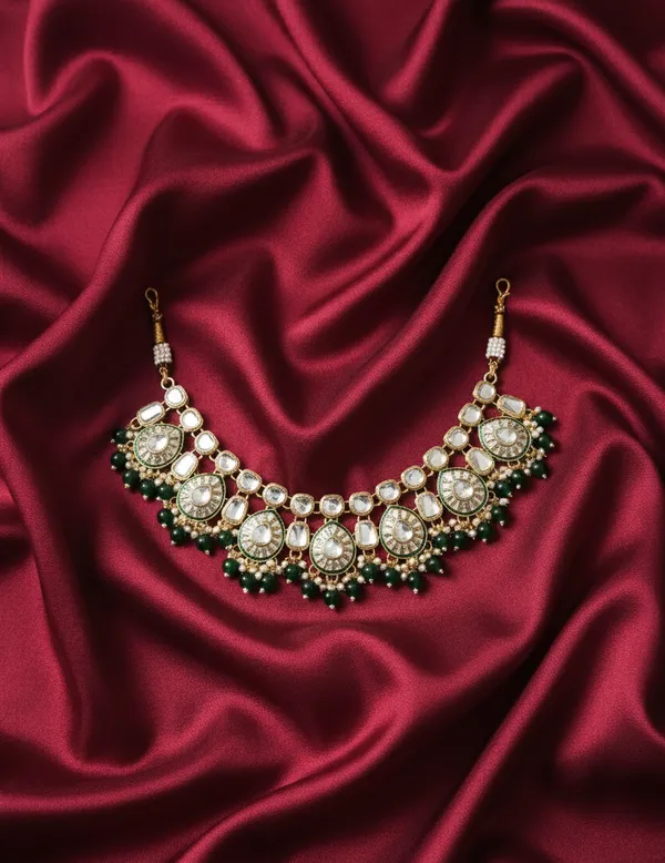 Green_Kundan_Single_Layer_Necklace_set_(Necklace,_Earrings_and_maangtika_)_For_Women