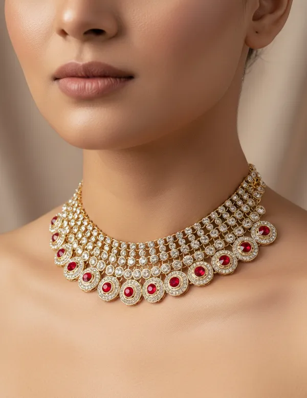 Red_Ruby_Classic_White_Pearl_Necklace_Set_(Necklace,_Earrings_and_maangtika_)For_Women