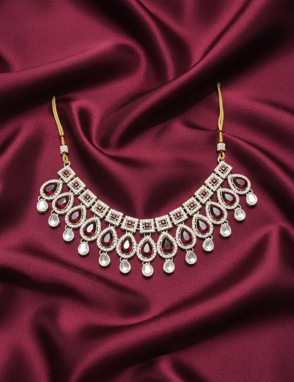 Red_Luxury_Necklace_set_(Necklace,_Earrings_and_maangtika_)_For_Women