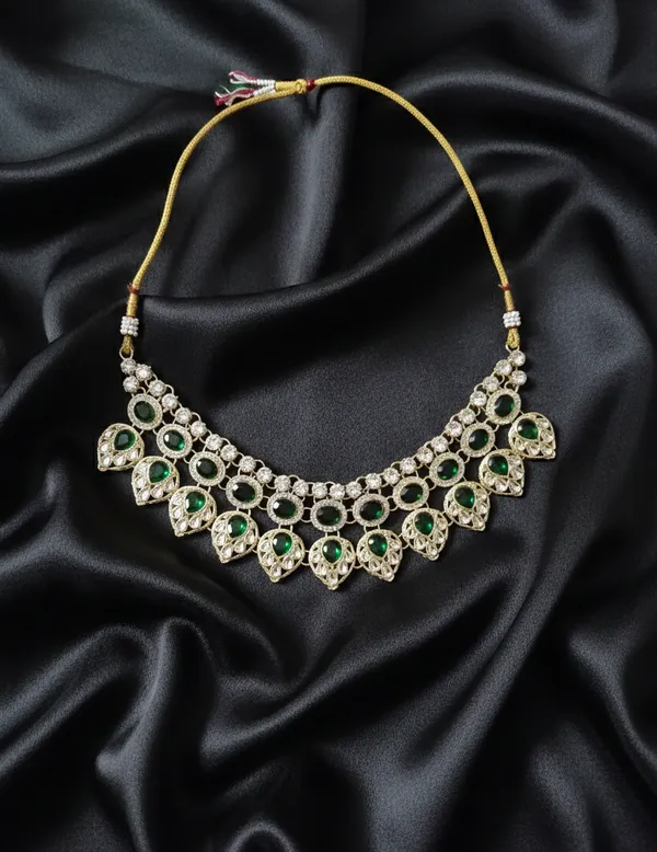 Green_Stone_Luxury_Necklace_set_(Necklace,_Earrings_and_maangtika_)_For_Women