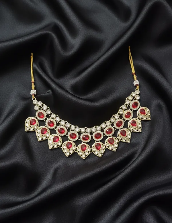 Red_Royal_Beautiful_Necklace_Set_(Necklace,_Earrings_and_maangtika_)_For_Women