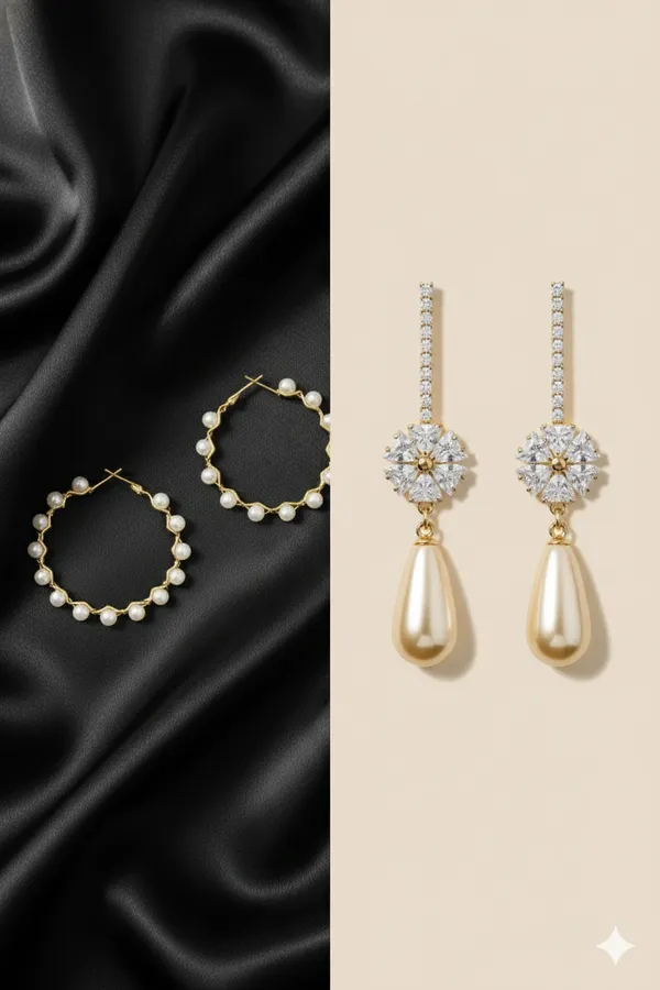 White_&_Gold_Sparkle_Graceful_Earrings_Set_For_Women