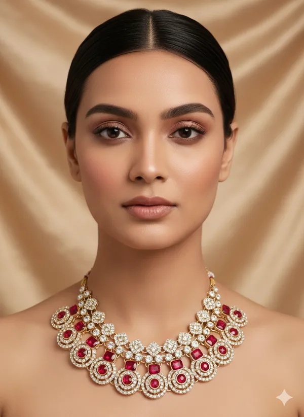 Red_&_Green_Royal_Necklace_Combo_With_Matching_Earrings_Maang_Tikka_For_Women
