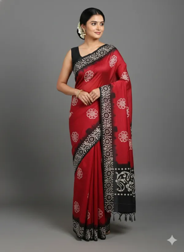 Red_Premium_Quality_Cotton_Saree_For_Women__without_Blouse