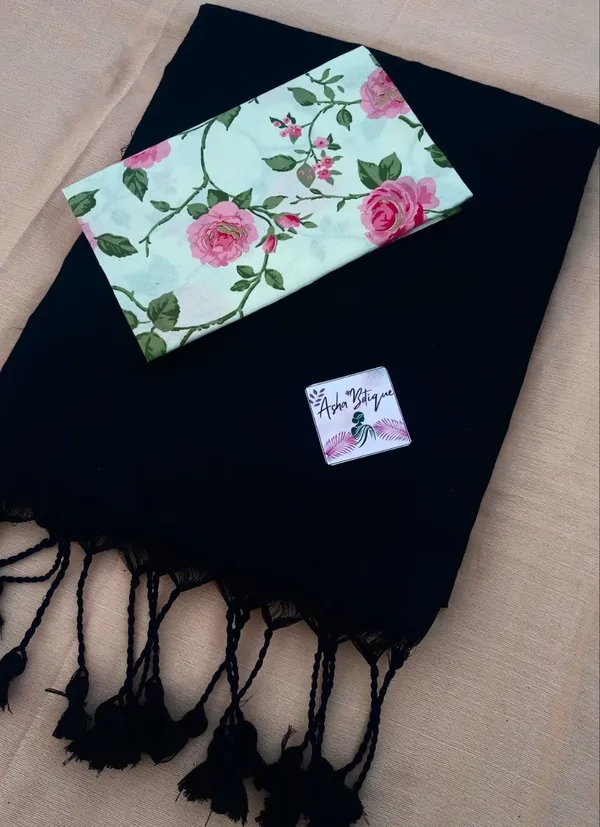 Aaraksha_Solid_Khadi_Cotton_saree_with_Kalamkari_Blouse