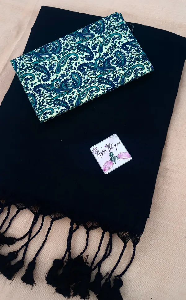 Akhilam_Women's_Black_khadi_cotton_Saree_with_Kalamkari_Blouse_Piece