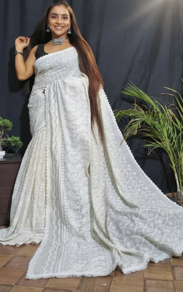Chikankari_Pure_Cotton_All_over_Miror_Wark_with_out_blouse