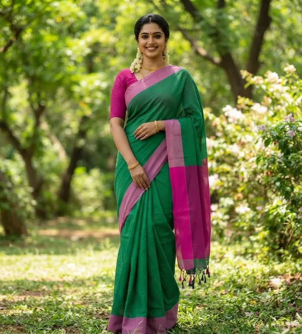 Elegant_Khadi_cotton_saree_with_Running_blouse_