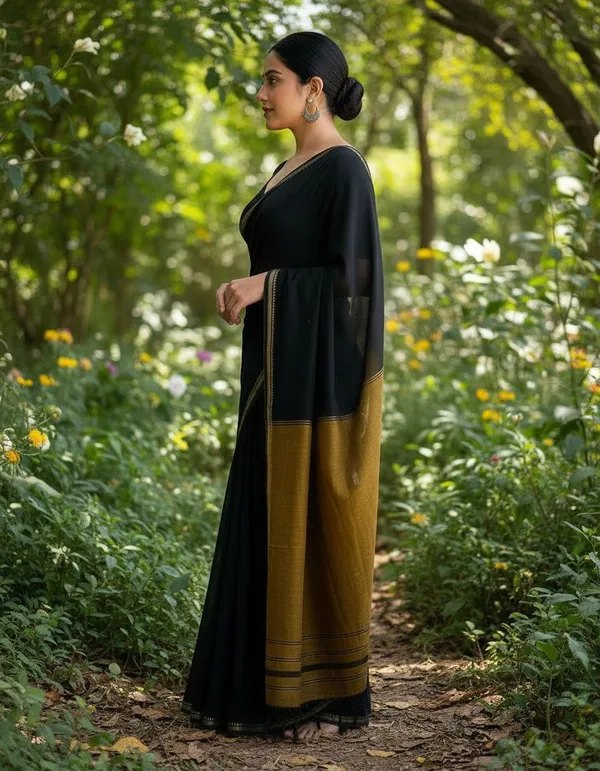 Embellished_Khadi_cotton_Black_saree_running_Blouse