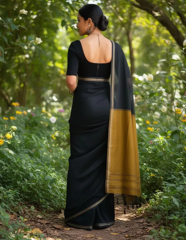 Embellished_Khadi_cotton_Black_saree_running_Blouse