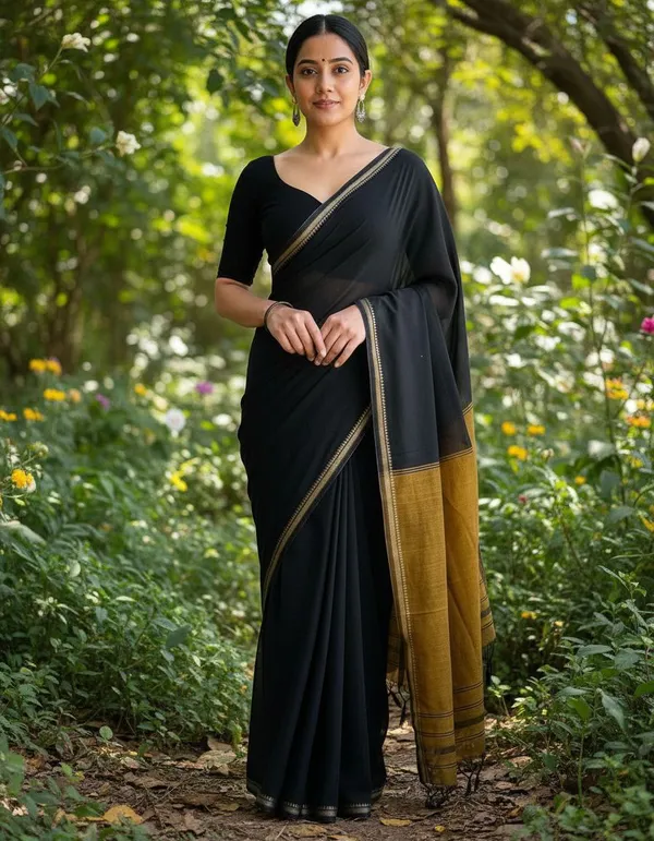 Embellished_Khadi_cotton_Black_saree_running_Blouse
