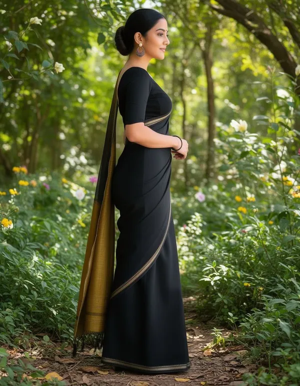 Embellished_Khadi_cotton_Black_saree_running_Blouse