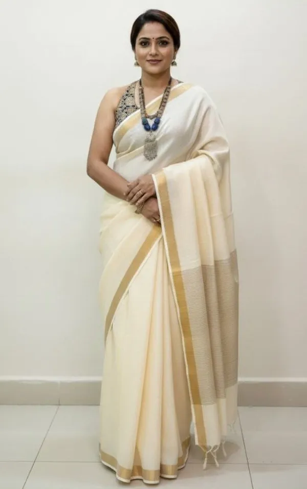 Embellished_Kota_silk_white_color_saree_with_blouse