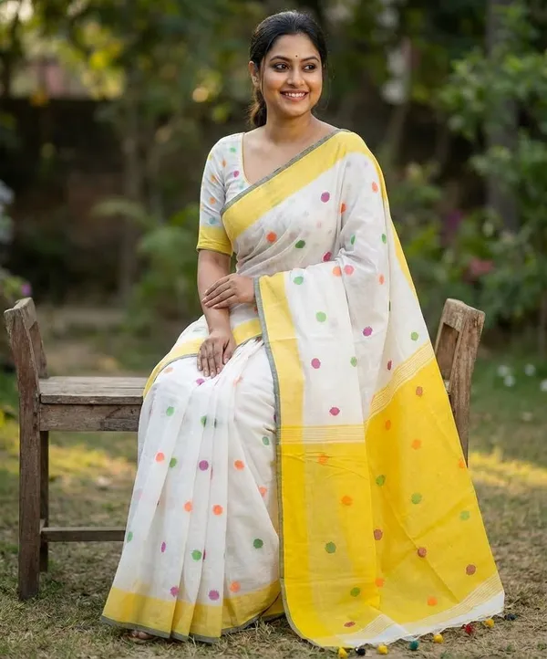 Embellished_Premium_Quality_Cotton_khadi_Ball_saree_with_Blouse