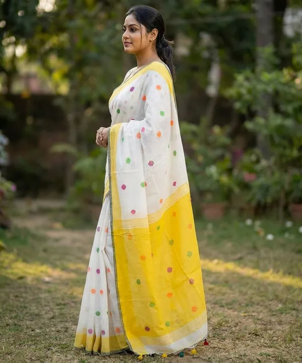 Embellished_Premium_Quality_Cotton_khadi_Ball_saree_with_Blouse