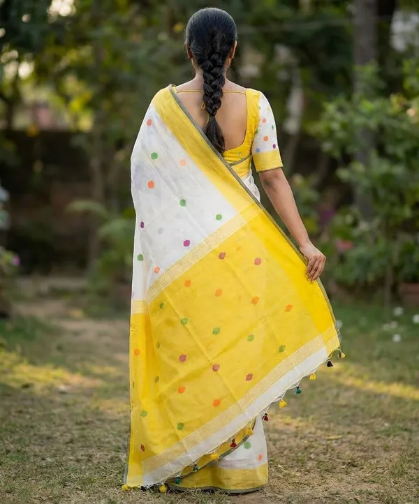 Embellished_Premium_Quality_Cotton_khadi_Ball_saree_with_Blouse