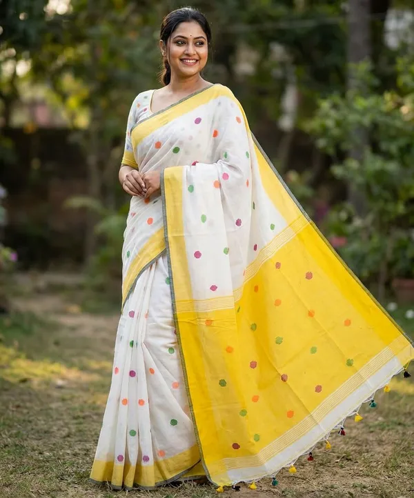 Embellished_Premium_Quality_Cotton_khadi_Ball_saree_with_Blouse