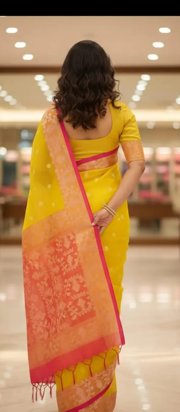 Yellow_Premium_Quality_Muslin_Saree_For_Women_with_Blouse