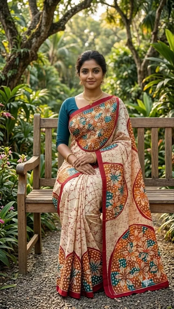 Ornate_Batik-Inspired_Saree_without_Blouse