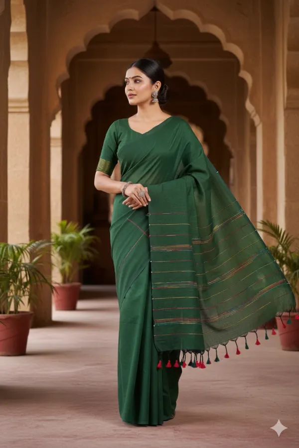 Green_Premium_Quality_Khadi_Cotton_Saree_For_Women__running_blouse