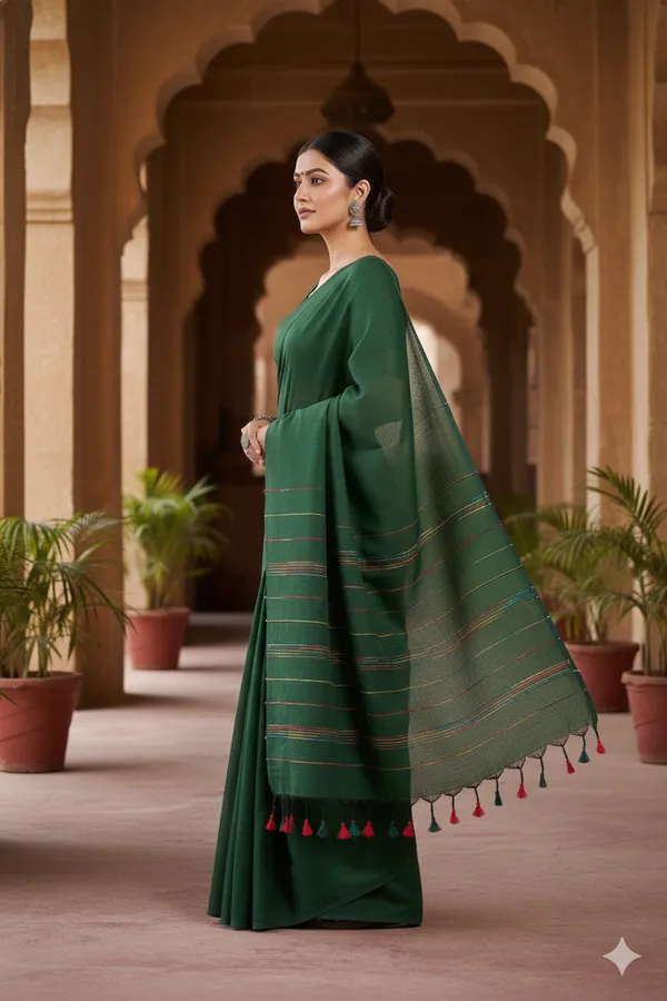 Green_Premium_Quality_Khadi_Cotton_Saree_For_Women__running_blouse