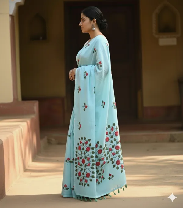 Blue_Premium_Quality_Mul_Cotton_Aplik_Saree_For_Women_without_Blouse