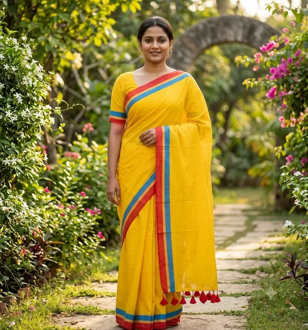 Premium_quality_Yellow_khadi_cotton_saree_Running_Blouse