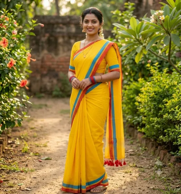 Premium_quality_Yellow_khadi_cotton_saree_Running_Blouse