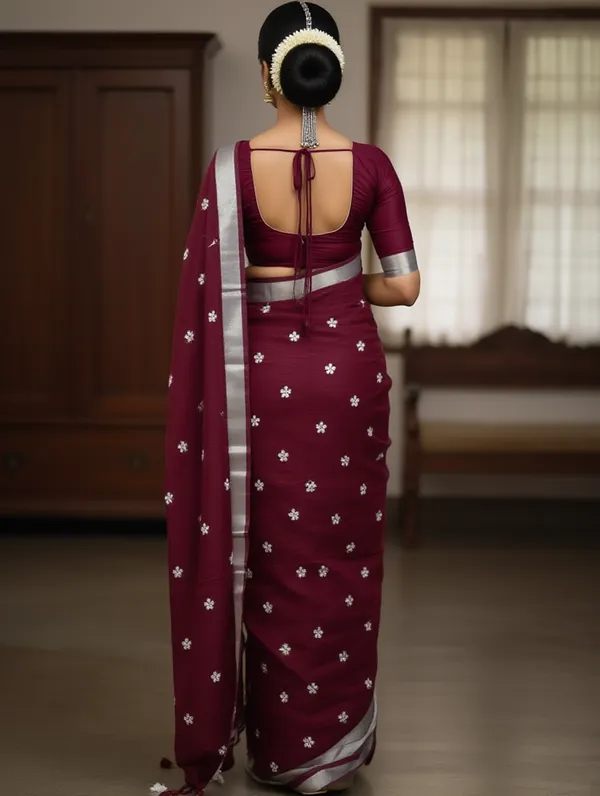 Samaira_Khadi_Cotton_Flower_Motiv_Mbodari_saree_Running_Blouse