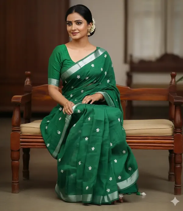 Samaira_Khadi_cotton_Flower_Motiv_Mbodari_saree_Running_Blouse