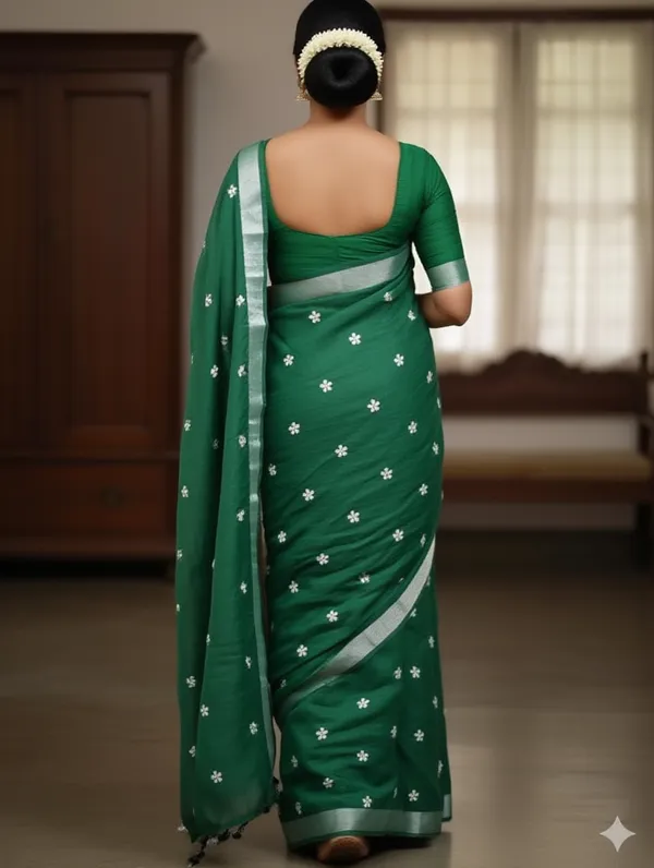 Samaira_Khadi_cotton_Flower_Motiv_Mbodari_saree_Running_Blouse